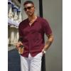 imageCOOFANDY Mens Knit Shirts Short Sleeve Button Down Polo Shirt Vintage Casual Beach Shirt Summer TopsWine Red