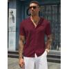 imageCOOFANDY Mens Knit Shirts Short Sleeve Button Down Polo Shirt Vintage Casual Beach Shirt Summer TopsWine Red