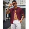 imageCOOFANDY Mens Knit Shirts Short Sleeve Button Down Polo Shirt Vintage Casual Beach Shirt Summer TopsWine Red