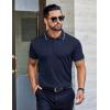 imageCOOFANDY Mens Polo Shirts Short Sleeve Golf Polo Button Pullover Casual Contrast Color Basic T Shirt Ribbed CollarDeep Blue