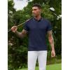 imageCOOFANDY Mens Polo Shirts Short Sleeve Golf Polo Button Pullover Casual Contrast Color Basic T Shirt Ribbed CollarDeep Blue