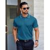 imageCOOFANDY Mens Polo Shirts Short Sleeve Golf Polo Button Pullover Casual Contrast Color Basic T Shirt Ribbed CollarLake Blue