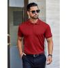 imageCOOFANDY Mens Polo Shirts Short Sleeve Golf Polo Button Pullover Casual Contrast Color Basic T Shirt Ribbed CollarWine Red