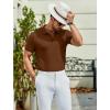imageCOOFANDY Mens Textured Polo Shirts Short Sleeve Slim Fit Casual Button Polo TShirt Summer Collared Golf ShirtBrown