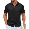 imageCOOFANDY Mens Knit Shirts Short Sleeve Button Down Polo Shirt Vintage Casual Beach Shirt Summer TopsBlack