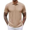 imageCOOFANDY Mens Polo Shirts Short Sleeve Golf Polo Button Pullover Casual Contrast Color Basic T Shirt Ribbed CollarKhaki