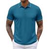 imageCOOFANDY Mens Polo Shirts Short Sleeve Golf Polo Button Pullover Casual Contrast Color Basic T Shirt Ribbed CollarLake Blue