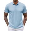 imageCOOFANDY Mens Polo Shirts Short Sleeve Golf Polo Button Pullover Casual Contrast Color Basic T Shirt Ribbed CollarLight Blue