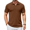 imageCOOFANDY Mens Textured Polo Shirts Short Sleeve Slim Fit Casual Button Polo TShirt Summer Collared Golf ShirtBrown