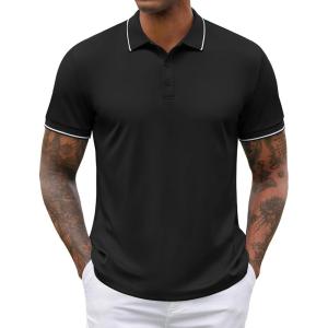 imageCOOFANDY Mens Polo Shirts Short Sleeve Golf Polo Button Pullover Casual Contrast Color Basic T Shirt Ribbed CollarBlack