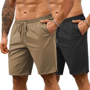 imageCOOFANDY Mens 7 Athletic Shorts Quick Dry Gym Workout Shorts Lightweight Breathable Running Shorts with Pockets2 Pack BlackKhaki