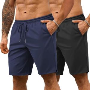 imageCOOFANDY Mens 7 Athletic Shorts Quick Dry Gym Workout Shorts Lightweight Breathable Running Shorts with Pockets2 Pack BlackNavy Blue