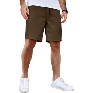 imageCOOFANDY Mens Casual Shorts Cotton Elastic Waist Drawstring Shorts Lightweight Summer Beach ShortsBrown