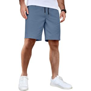 imageCOOFANDY Mens Casual Shorts Cotton Elastic Waist Drawstring Shorts Lightweight Summer Beach ShortsDenim Blue