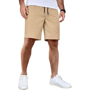 imageCOOFANDY Mens Casual Shorts Cotton Elastic Waist Drawstring Shorts Lightweight Summer Beach ShortsKhaki