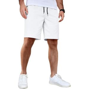 imageCOOFANDY Mens Casual Shorts Cotton Elastic Waist Drawstring Shorts Lightweight Summer Beach ShortsWhite