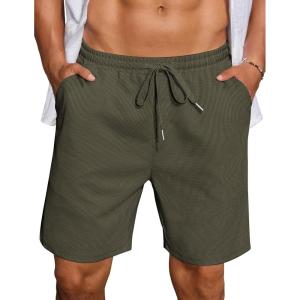 imageCOOFANDY Mens Casual Waffle Shorts Elastic Waist Summer Beach Shorts 7quot Workout Sweat ShortsArmy Green