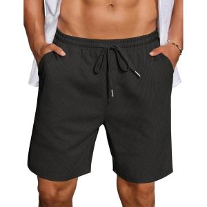 imageCOOFANDY Mens Casual Waffle Shorts Elastic Waist Summer Beach Shorts 7quot Workout Sweat ShortsBlack