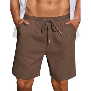 imageCOOFANDY Mens Casual Waffle Shorts Elastic Waist Summer Beach Shorts 7quot Workout Sweat ShortsBrown
