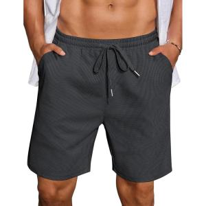 imageCOOFANDY Mens Casual Waffle Shorts Elastic Waist Summer Beach Shorts 7quot Workout Sweat ShortsDark Grey