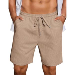 imageCOOFANDY Mens Casual Waffle Shorts Elastic Waist Summer Beach Shorts 7quot Workout Sweat ShortsKhaki