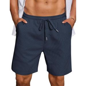 imageCOOFANDY Mens Casual Waffle Shorts Elastic Waist Summer Beach Shorts 7quot Workout Sweat ShortsNavy Blue