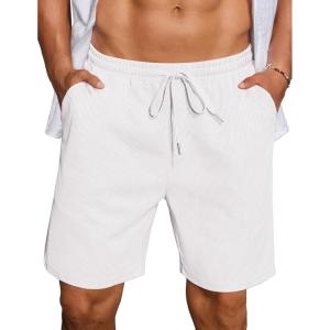 imageCOOFANDY Mens Casual Waffle Shorts Elastic Waist Summer Beach Shorts 7quot Workout Sweat ShortsWhite