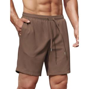 imageCOOFANDY Mens Gym Workout Shorts 8 Inch Quick Dry Athletic Shorts Lightweight Drawstring Running ShortsBrown