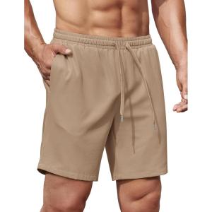 imageCOOFANDY Mens Gym Workout Shorts 8 Inch Quick Dry Athletic Shorts Lightweight Drawstring Running ShortsKhaki