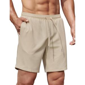 imageCOOFANDY Mens Gym Workout Shorts 8 Inch Quick Dry Athletic Shorts Lightweight Drawstring Running ShortsLight Khaki