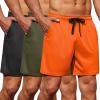 imageCOOFANDY Mens Gym Shorts 3 Pack Mesh Athletic Workout Shorts Lightweight Quick Dry Drawstring Shorts with PocketsBlackArmy GreenOrange