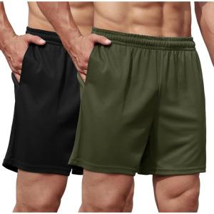 imageCOOFANDY Mens 2 Pack Gym Workout Shorts 5 Inch Mesh Athletic Shorts Quick Dry Running Shorts with PocketsBlack  Army Greey