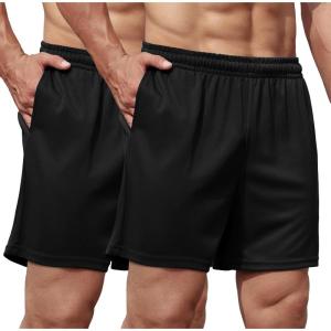imageCOOFANDY Mens 2 Pack Gym Workout Shorts 5 Inch Mesh Athletic Shorts Quick Dry Running Shorts with PocketsBlack  Black