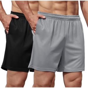 imageCOOFANDY Mens 2 Pack Gym Workout Shorts 5 Inch Mesh Athletic Shorts Quick Dry Running Shorts with PocketsBlack  Light Grey