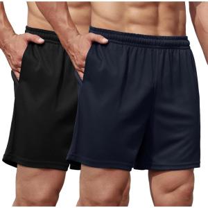 imageCOOFANDY Mens 2 Pack Gym Workout Shorts 5 Inch Mesh Athletic Shorts Quick Dry Running Shorts with PocketsBlack  Navy Blue