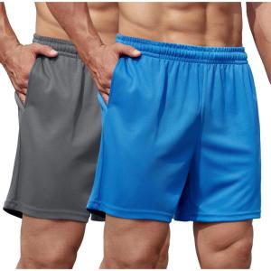 imageCOOFANDY Mens 2 Pack Gym Workout Shorts 5 Inch Mesh Athletic Shorts Quick Dry Running Shorts with PocketsDeep Grey  Blue