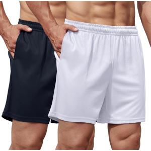 imageCOOFANDY Mens 2 Pack Gym Workout Shorts 5 Inch Mesh Athletic Shorts Quick Dry Running Shorts with PocketsOffwhite  Navy Blue