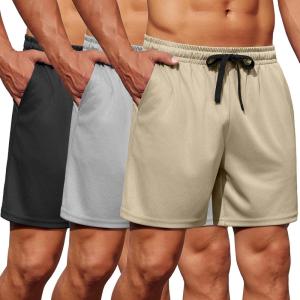 imageCOOFANDY Mens Gym Shorts 3 Pack Mesh Athletic Workout Shorts Lightweight Quick Dry Drawstring Shorts with PocketsBlackGreyKhaki