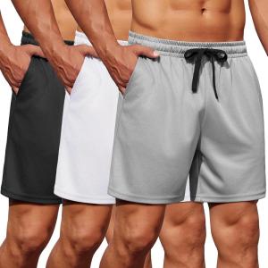 imageCOOFANDY Mens Gym Shorts 3 Pack Mesh Athletic Workout Shorts Lightweight Quick Dry Drawstring Shorts with PocketsBlackGreyWhite