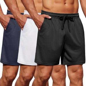 imageCOOFANDY Mens Gym Shorts 3 Pack Mesh Athletic Workout Shorts Lightweight Quick Dry Drawstring Shorts with PocketsBlackNavy BlueWhite