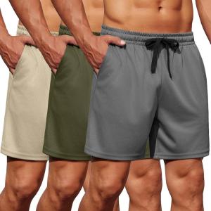 imageCOOFANDY Mens Gym Shorts 3 Pack Mesh Athletic Workout Shorts Lightweight Quick Dry Drawstring Shorts with PocketsDark GreyArmy GreenKhaki
