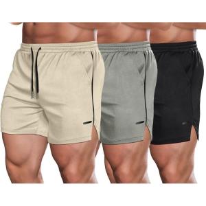 imageCOOFANDY Mens 2 Pack Gym Workout Shorts Quick Dry Athletic Shorts 5 Inch Lightweight Sports Running Shorts with Pockets3 Pack BlackKhakiGrey
