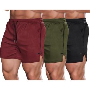 imageCOOFANDY Mens 2 Pack Gym Workout Shorts Quick Dry Athletic Shorts 5 Inch Lightweight Sports Running Shorts with Pockets3 Pack BlackWine RedArmy Green