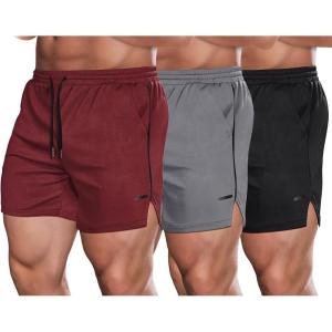 imageCOOFANDY Mens 2 Pack Gym Workout Shorts Quick Dry Athletic Shorts 5 Inch Lightweight Sports Running Shorts with Pockets3 Pack BlackWine RedGrey