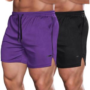 imageCOOFANDY Mens 2 Pack Gym Workout Shorts Quick Dry Athletic Shorts 5 Inch Lightweight Sports Running Shorts with PocketsBlackPurple
