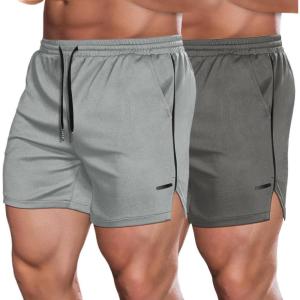 imageCOOFANDY Mens 2 Pack Gym Workout Shorts Quick Dry Athletic Shorts 5 Inch Lightweight Sports Running Shorts with PocketsDark GrayGrey