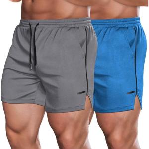 imageCOOFANDY Mens 2 Pack Gym Workout Shorts Quick Dry Athletic Shorts 5 Inch Lightweight Sports Running Shorts with PocketsDark GrayLight Blue