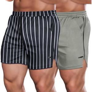 imageCOOFANDY Mens 2 Pack Gym Workout Shorts Quick Dry Athletic Shorts 5 Inch Lightweight Sports Running Shorts with PocketsGreyBlack  White Stripe
