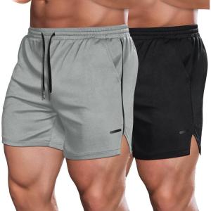 imageCOOFANDY Mens 2 Pack Gym Workout Shorts Quick Dry Athletic Shorts 5 Inch Lightweight Sports Running Shorts with PocketsGreyBlack