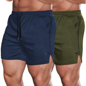 imageCOOFANDY Mens 2 Pack Gym Workout Shorts Quick Dry Athletic Shorts 5 Inch Lightweight Sports Running Shorts with PocketsNavy BlueArmy Green